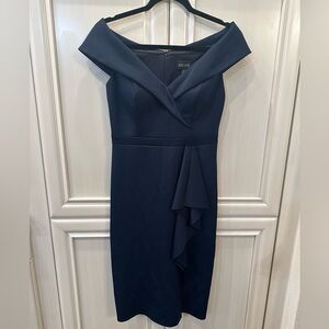 NWOT Xscape Women's Knee Length OTS Scuba Side Slit Dress, Midnight Size 8